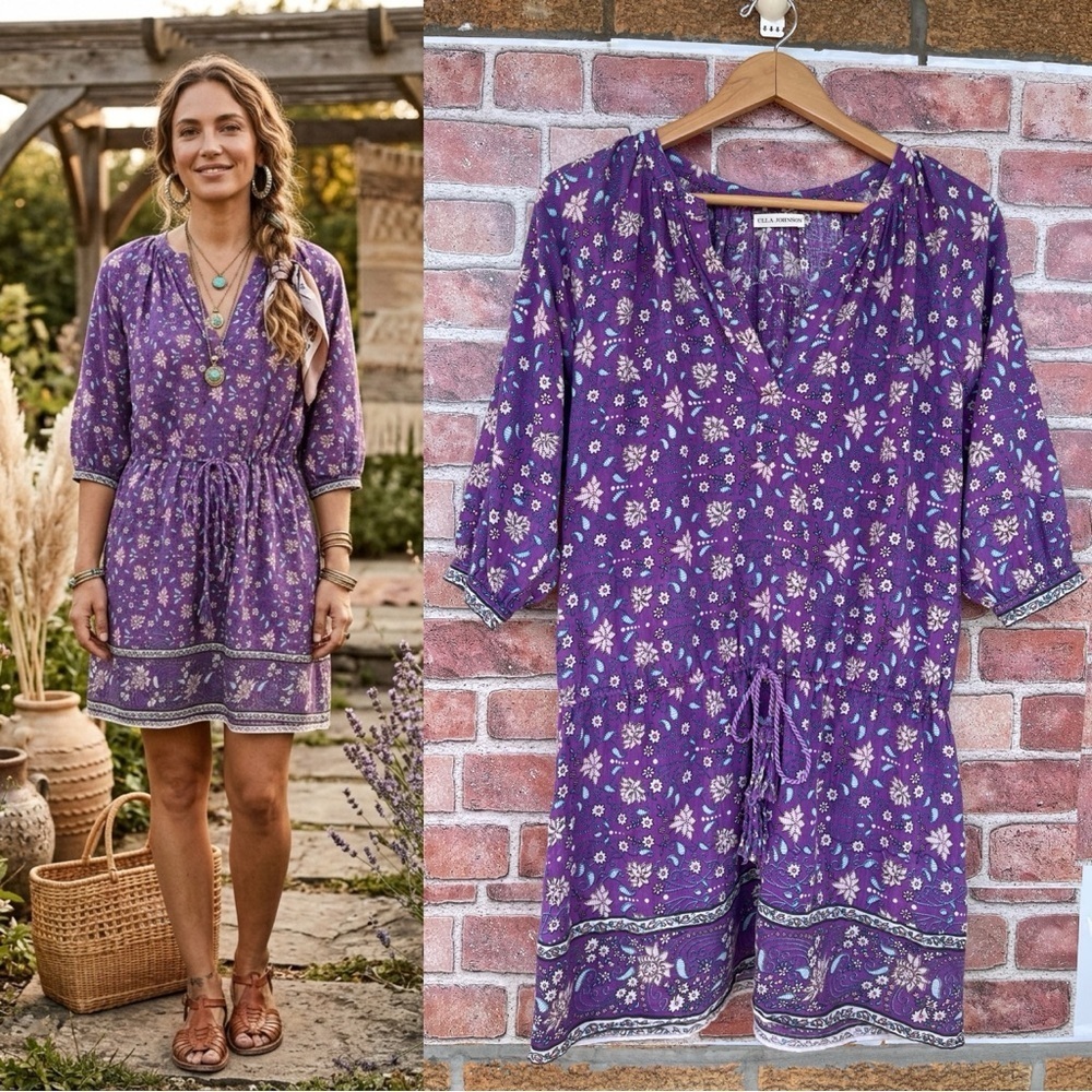 Ulla Johnson Boho Cottagecore Dress | Purple Floral Cotton Mini | Size 2